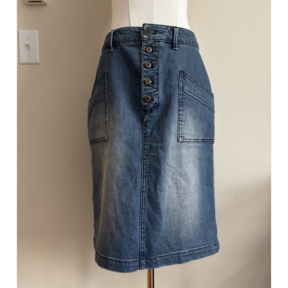 Anthropologie Pilcro SIze 8 Denim Jean Skirt Button Fly Y2K Casual Stretch Cute